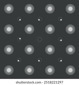 Retrofuturistic black and white pattern with rays of sun
