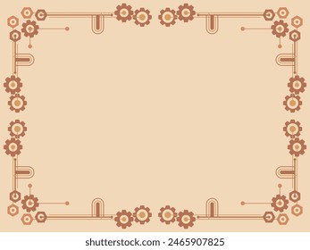 Retrofuturistic frame in geometric style with gears. Frame in atompunk style 1950s - 1960s. Vintage linear border with place for text. Design for invitations and banners. Vector illustration