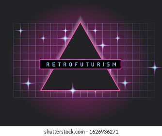 Retrofuturistic Landscape With Laser Grid And Floating Neon Spheres In Zero Gravity.  Vaporwave And Retrowave Style Background.