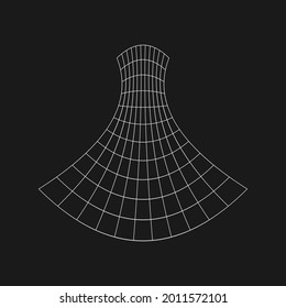 Retrofuturistic laterally compressed grid. Cyber design element. Grid in cyberpunk 80s style. Cyber geometry for poster, cover, flyer, merch in retrowave style. Vector illustration.