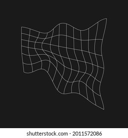 Retrofuturistische flüssigkeitsverzerrte Gitter. Futuristisches Design-Element. Cyberpunk-Gitter im Stil der 80er Jahre. Cybergeometrie für Poster, Deckel, Flyer, Merch im Retrowave-Stil. Vektorgrafik.