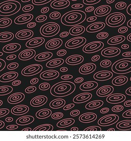 Retro-futuristic pattern with concentric circles in varying sizes outlined in pink on a black background. Playful yet modern aesthetic.