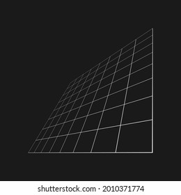 Retrofuturistic perspective grid at an angle. Cyber design element. Grid in cyberpunk 80s style. Cyber geometry for poster, cover, merch in retrowave style. Vector illustration.