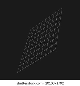 Retrofuturistic perspective grid at an angle. Cyber design element. Grid in cyberpunk 80s style. Geometry for poster, cover, flyer, merch in retrowave style. Vector illustration.