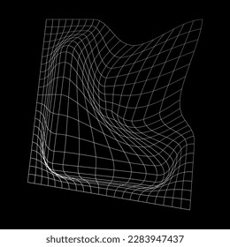 Retrofuturistic perspective liquid distorted grid. Cyber design element. Design for poster, cover, flyer, merch in retrowave style
