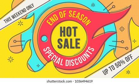 Retro-futuristic sales background, promotion banner, layout. Color swatches control