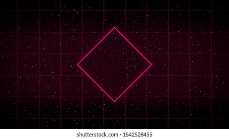 Retrofuturistic sci-fi red laser grid and neon rhombus on starry space background. Retrowave cyber laser landscape. Eps 10.