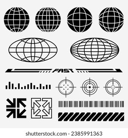 Globos de colección Formas retro-futuristas, código de barras, forma abstracta para desgaste callejero y diseño de moda y2k