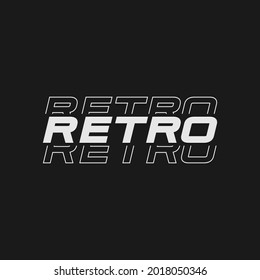 Retrofuturistic title RETRO. Cyber retro design element. RETRO word in cyberpunk 80s style. Typography for poster, cover, merch in retrowave style. Vector illustration.