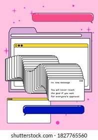 Retrofuturistic vector collage of user interface elements. Cover or poster for programming event, hackathon meet-up, ect.