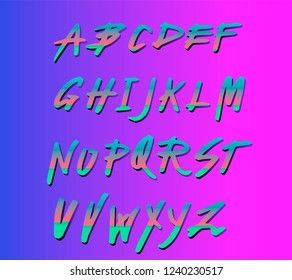 Retrofuturistic VHS/VCR style alphabet font inpirated by 1980's-1990's aesthetics. Cyberpunk/ synthwave style typeface for dance party event, club invitation. 
