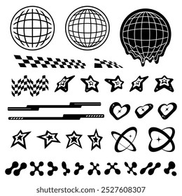 Retrofuturistic y2k elements set, Y2k Graphic Element Shape Pack Vector