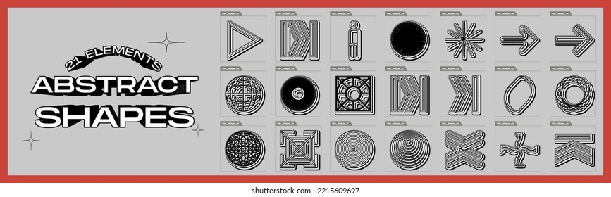 Retrofuturistic y2k geometry design elements collection. Minimalist geometric elements. Simple shapes forms. Icons Collection. Vector illustration