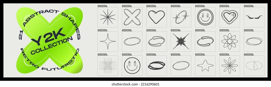 Retrofuturistic y2k geometry design elements collection. Collection of abstract graphic geometric symbols. Abstract bauhaus forms. Isolated on background. Vector illustration