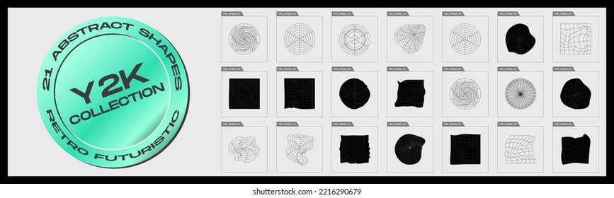 Retrofuturistic y2k geometry design elements collection. Trendy geometric design elements. Abstract bauhaus forms. Glitch brutalism shapes. Vector illustration