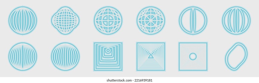 Retrofuturistic y2k geometry design elements collection. Large set of retro objects for design. Abstract bauhaus and boho cosmic style. Icons Collection. Vector illustration