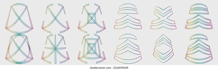 Retrofuturistic y2k geometry design elements collection. Large set of retro objects for design. Simple shapes forms. Isolated on background. Vector illustration