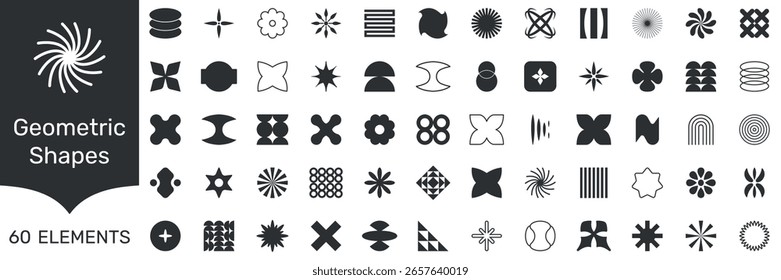 Coleção retrofuturista de elementos de design geométrico y2k. Conjunto de símbolos geométricos gráficos abstratos. Objetos gráficos do Hipster para logotipo, ícone, web design. Ilustração Moderna De Vetor Isolado.