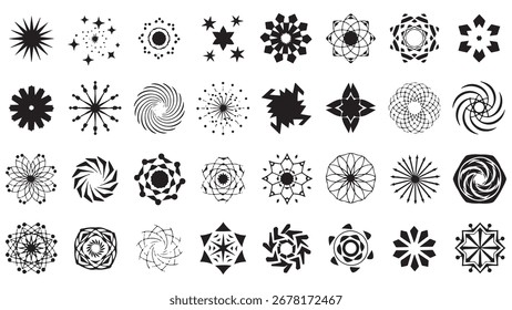 Coleção de elementos de design de geometria retrofuturista y2k, coleção de símbolos e objetos geométricos gráficos abstratos, Modelos para notas, cartazes, banners, adesivos, cartões de visita, logotipo