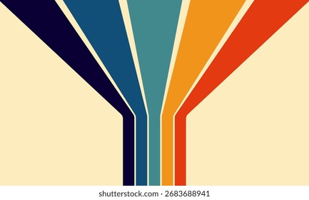 Retro-inspired abstract background with colorful converging stripes in a vintage aesthetic, featuring a vibrant color palette.