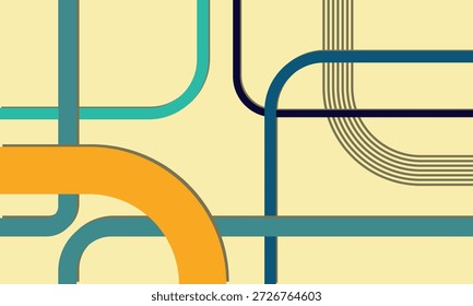 Retro-inspired abstract background with intersecting and curving lines in teal, orange, and blue against a soft yellow backdrop, evoking a sense of movement and connection.