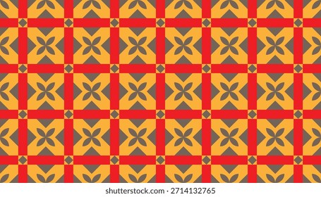 Retro-inspired geometric background with warm colors.
Decorative seamless design with bold grid composition