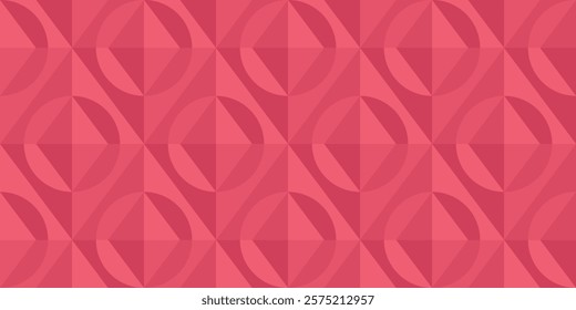 Retro-inspired geometric pattern with overlapping circles and diamonds in vibrant red and pink hues. Perfect for wallpapers, textiles, packaging, web backgrounds or mid-century modern design projects.