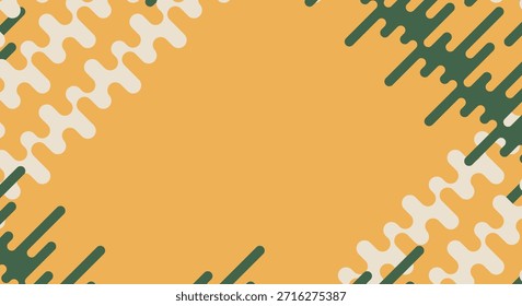 Fondo de Vector verde oscuro y mostaza de inspiración retro con Formas abstractas redondeadas y fluidas que enmarcan diagonalmente un espacio de copia central. Ideal para promociones modernas.