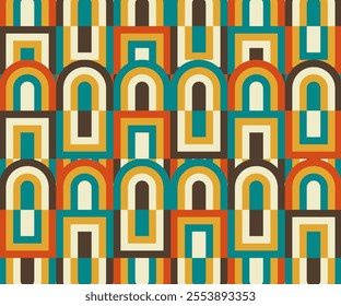 A retro-inspired pattern featuring colorful arches and geometric shapes. Perfect for adding a vintage touch to your designs