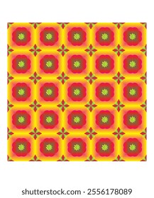 A retro-inspired tile design with orange and yellow flower motifs, ideal for vintage-themed projects