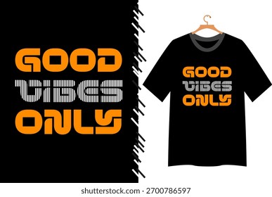 Retro-inspired t-shirt with bold distressed text “Good Vibes Only” in orange and white — perfect for spreading positivity with a vintage style.