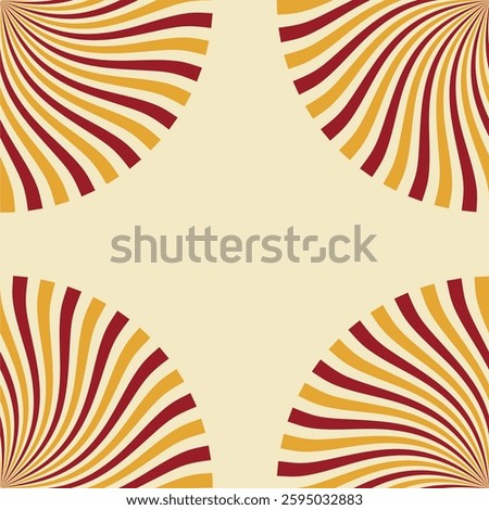 A retro-inspired vector background featuring swirling, curved lines in warm hues of red, orange, and cream, arranged in a geometric, symmetrical pattern.