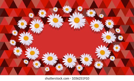 retro-patterned papery with daisies, red background