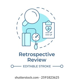 Retrospective review soft blue concept icon. After treatment checkup. Type of utilization management. Round shape line illustration. Abstract idea. Graphic design. Easy to use in brochure