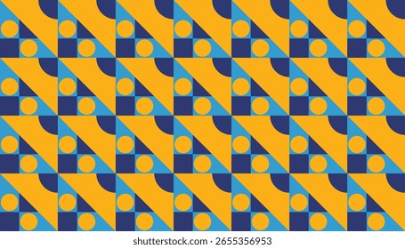 Retro-style abstract pattern with sun-like circles and angled blocks