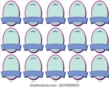 Retro-style blank badge template featuring an oval shape with three stars at the top and a prominent banner for customizable text. The design uses a pastel color palette with shades of mint green