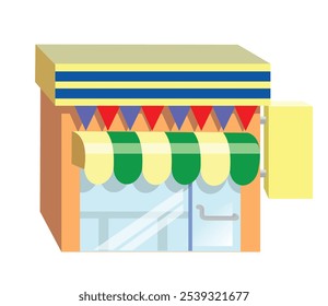 Retro-style building illustration. Features a classic design with a vibrant color scheme. Ideal for vintage-themed projects and nostalgia-inspired designs.
