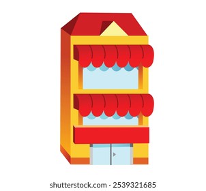 Retro-style building illustration. Features a classic design with a vibrant color scheme. Ideal for vintage-themed projects and nostalgia-inspired designs.
