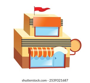 Retro-style building illustration. Features a classic design with a vibrant color scheme. Ideal for vintage-themed projects and nostalgia-inspired designs.
