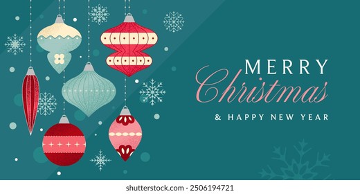 Retro-style Christmas banner with Christmas balls. Trendy Vector illustration in flat style