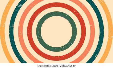 Retrostile círculos concéntricos en verde, rojo, naranja y beige. Perfecto para diseños de fondo, proyectos vintagethemed o publicaciones gráficas en redes sociales.