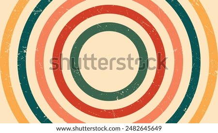 Retrostyle concentric circles in green, red, orange, and beige. Perfect for background designs, vintagethemed projects, or graphic social media posts.