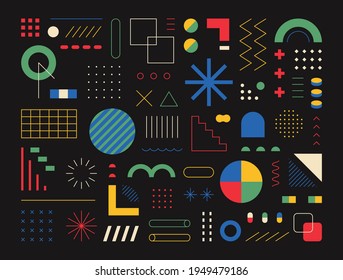 Retro-style design consisting of various shapes and patterns. black background. Simple pattern design template.