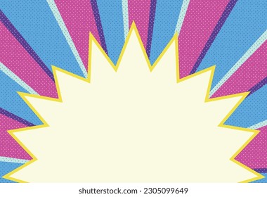 Retro-style dotted sunburst and zigzag speech bubble background illustration