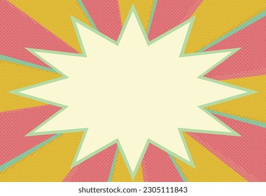 Retro-style dotted sunburst and zigzag speech bubble background illustration