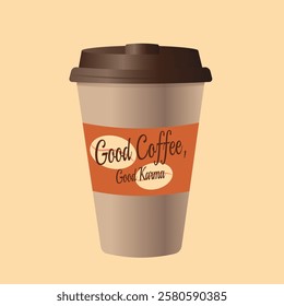 retro-style eco-friendly coffee cup with a brown lid and a beige body