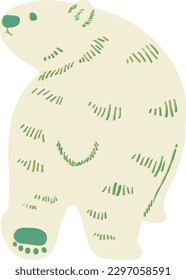 Retro-style hand-drawn illustration of a polar bear looking back
