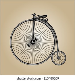 retro-style illustration of old vintage bicycle, fully hand drawn