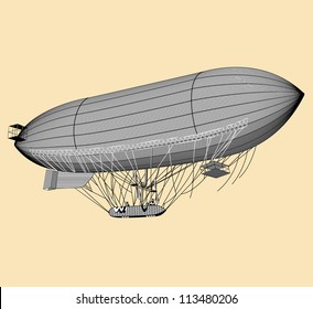 retro-style illustration of old vintage zeppelin, fully hand drawn