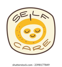 Retro-style illustration of a self-care sticker in the form of a cartoon badge. Prioritize well-being with this charming and vibrant design.